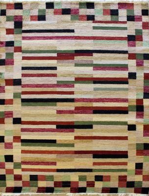 6'6x9'6 Gabbeh Area Rug made using Vegetable dyes with Wool Pile - Striped Design | Hand-Knotted Multicolored | 6.5x10 Double Knot Rug