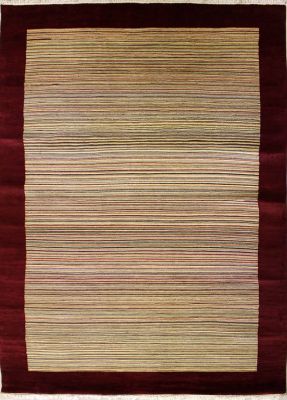 6'4x9'10 Gabbeh Area Rug made using Vegetable dyes with Wool Pile - Striped Design | Hand-Knotted Multicolored | 6.5x10 Double Knot Rug