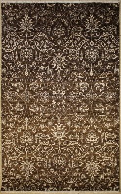 6'0x9'6 Chobi Ziegler Area Rug made using Vegetable dyes with Wool Pile - Floral Design | Hand-Knotted in Dark Brown