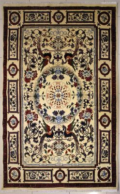 6'1x9'4 Chobi Ziegler Area Rug made using Vegetable dyes with Wool Pile - Pictorial Hunting Shikargah Design | Hand-Knotted in White