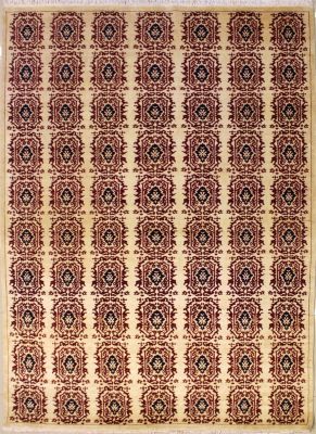 6'10x9'9 Chobi Ziegler Area Rug made using Vegetable dyes with Wool Pile - Geometric Design | Hand-Knotted in White