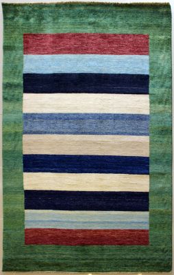 6'0x10'1 Gabbeh Area Rug made using Vegetable dyes with Wool Pile - Striped Design | Hand-Knotted Multicolored | 6x9 Double Knot Rug