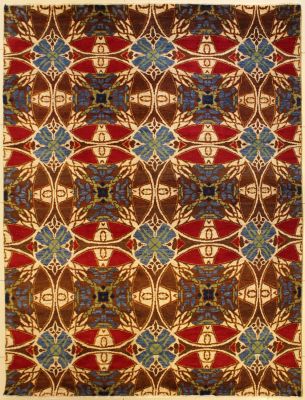 8'0x10'1 Chobi Ziegler Area Rug made using Vegetable dyes with Wool Pile - Ziegler Tribal Geometric Design | Hand-Knotted in Brown