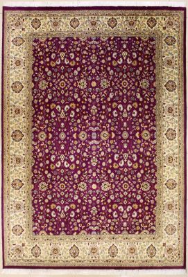 8'2x11'4 Pak Persian High Quality Area Rug with Silk & Wool Pile - Floral Design | Hand-Knotted in Purple