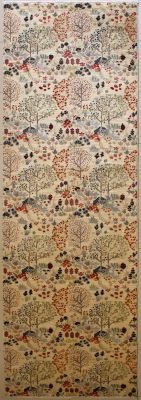 3'11x15'3 Chobi Ziegler Area Rug made using Vegetable dyes with Wool Pile - Floral Design | Hand-Knotted in White