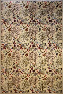8'0x10'1 Chobi Ziegler Area Rug made using Vegetable dyes with Wool Pile - Floral Design | Hand-Knotted in White