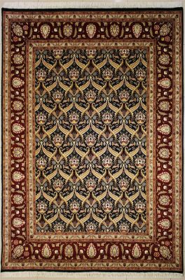 8'2x10'2 Pak Persian High Quality Area Rug with Silk & Wool Pile - Floral Paisley Design | Hand-Knotted in Black