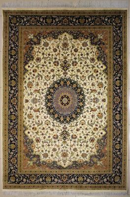 8'2x10'1 Pak Persian High Quality Area Rug with Silk & Wool Pile - Floral Medallion Design | Hand-Knotted in White