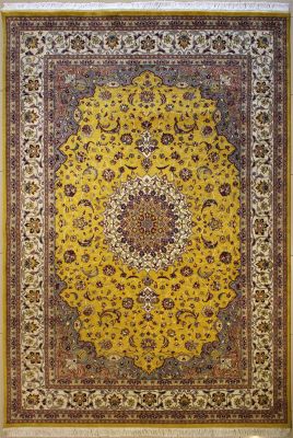 8'1x10'3 Pak Persian High Quality Area Rug with Wool Pile - Floral Medallion Design | Hand-Knotted in Gold