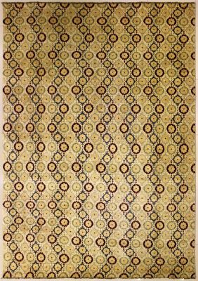 8'0x10'0 Chobi Ziegler Area Rug made using Vegetable dyes with Wool Pile - Striped Design | Hand-Knotted in White