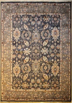 8'1x9'9 Chobi Ziegler Area Rug made using Vegetable dyes with Wool Pile - Floral Design | Hand-Knotted in Grey