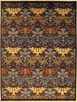 9'0x12'1 Chobi Ziegler Area Rug made using Vegetable dyes with Wool Pile - Floral Design | Hand-Knotted in Blue