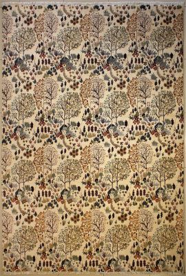 7'11x9'11 Chobi Ziegler Area Rug made using Vegetable dyes with Wool Pile - Floral Design | Hand-Knotted in White