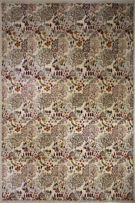9'0x12'1 Chobi Ziegler Area Rug made using Vegetable dyes with Wool Pile - Floral Design | Hand-Knotted in White