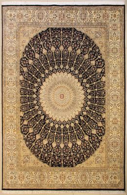 9'2x12'11 Pak Persian High Quality Area Rug with Silk & Wool Pile - Floral Design | Hand-Knotted in Blue