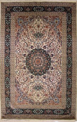 8'2x12'9 Pak Persian High Quality Area Rug with Silk & Wool Pile - Isfahan Medallion Design | Hand-Knotted in Ivory