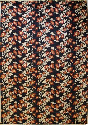 9'1x12'7 Chobi Ziegler Area Rug made using Vegetable dyes with Wool Pile - Floral Design | Hand-Knotted in Black
