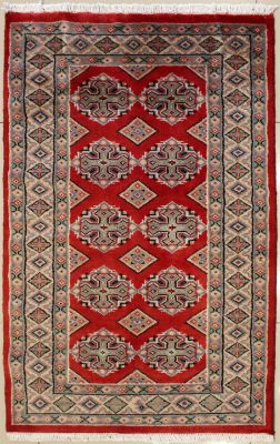 2'5x4'2 Bokhara Jaldar Area Rug with Wool Pile - Geometric Diamond Design | Hand-Knotted in Red