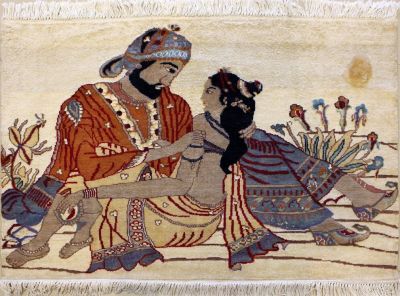 2'5x4'1 Pak Persian Area Rug with Silk & Wool Pile - Pictorial Umar-e-Khayyam Design | Hand-Knotted in Ivory