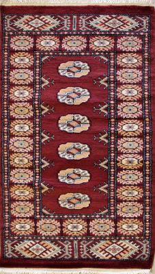 2'2x4'4 Bokhara Jaldar Area Rug with Wool Pile - Special Mori Bokhara Elephant Foot Design | Hand-Knotted in Red