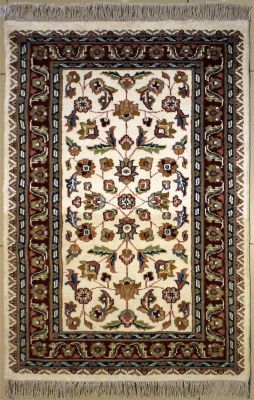 2'7x4'2 Pak Persian Area Rug with Silk & Wool Pile - Floral Design | Hand-Knotted in Ivory