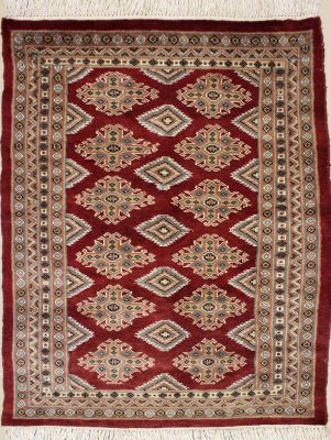 3'0x3'11 Bokhara Jaldar Area Rug with Silk & Wool Pile - Geometric Diamond Design | Hand-Knotted in Red