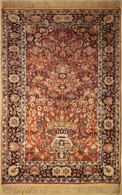 2'6x3'9 Pak Persian High Quality Area Rug with Silk & Wool Pile - Floral (Special Quality) Design