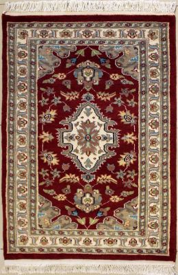 2'7x3'10 Pak Persian Area Rug with Silk & Wool Pile - Floral Design | Hand-Knotted in Red
