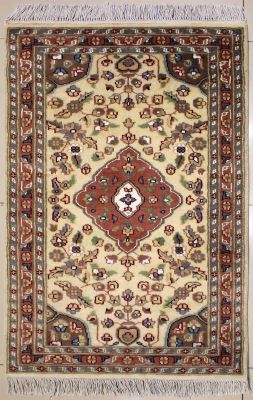 2'6x4'3 Pak Persian Area Rug with Silk & Wool Pile - Floral Design | Hand-Knotted in White