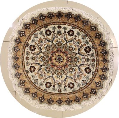 3'11x4'0 Pak Persian Area Rug with Silk & Wool Pile - Floral Design | Hand-Knotted in Ivory
