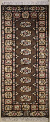 2'1x5'10 Bokhara Jaldar Area Rug with Wool Pile - Special Mori Bokhara Elephant Foot Design | Hand-Knotted in Dark Brown