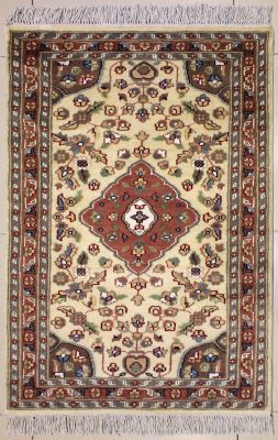 2'7x4'3 Pak Persian Area Rug with Silk & Wool Pile - Floral Design | Hand-Knotted in White