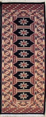 2'1x5'10 Bokhara Jaldar Area Rug with Wool Pile - Geometric Diamond Design | Hand-Knotted in Black