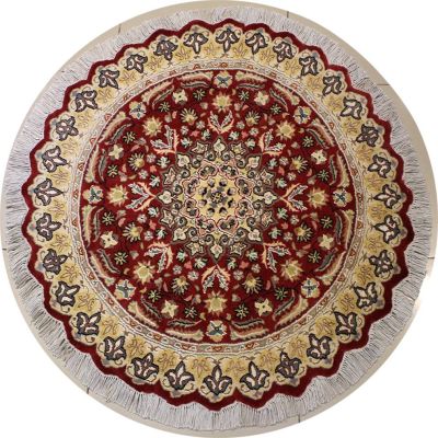 4'1x4'1 Pak Persian Area Rug with Silk & Wool Pile - Floral Design | Hand-Knotted in Red