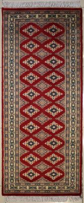 2'0x6'3 Bokhara Jaldar Area Rug with Silk & Wool Pile - Geometric Diamond Design | Hand-Knotted in Red