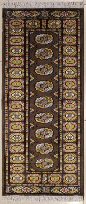 2'1x6'4 Bokhara Jaldar Area Rug with Wool Pile - Special Mori Bokhara Elephant Foot Design | Hand-Knotted in Dark Brown