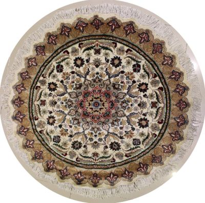 4'1x4'0 Pak Persian Area Rug with Silk & Wool Pile - Floral Design | Hand-Knotted in Ivory
