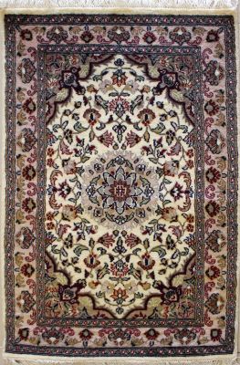 2'6x4'2 Pak Persian High Quality Area Rug with Wool Pile - Floral Design | Hand-Knotted in White