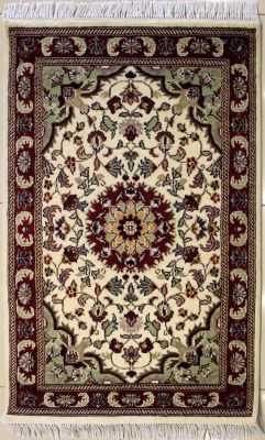 2'6x4'2 Pak Persian High Quality Area Rug with Wool Pile - Floral Design | Hand-Knotted in White