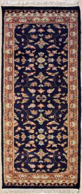 2'0x6'3 Pak Persian Area Rug with Silk & Wool Pile - Floral Design | Hand-Knotted in Blue