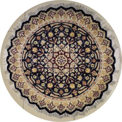 4'2x4'3 Pak Persian Area Rug with Silk & Wool Pile - Floral Design | Hand-Knotted in Blue