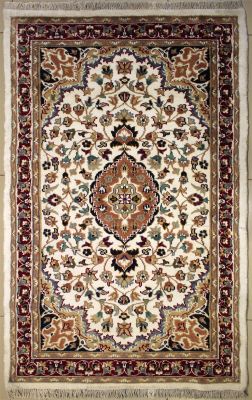 3'0x5'3 Pak Persian Area Rug with Silk & Wool Pile - Floral Design | Hand-Knotted in Ivory