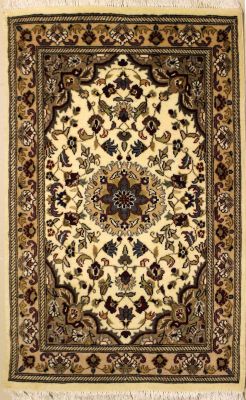 2'6x4'4 Pak Persian High Quality Area Rug with Wool Pile - Floral Design | Hand-Knotted in White