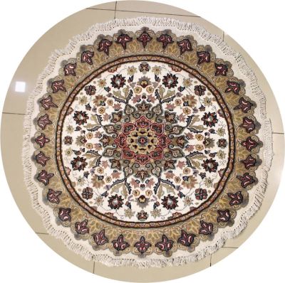 4'0x4'0 Pak Persian Area Rug with Silk & Wool Pile - Floral Design | Hand-Knotted in Ivory