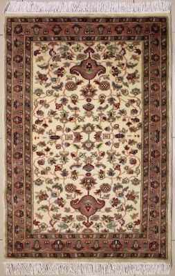 2'11x4'9 Pak Persian Area Rug with Wool Pile - Floral Design | Hand-Knotted in White