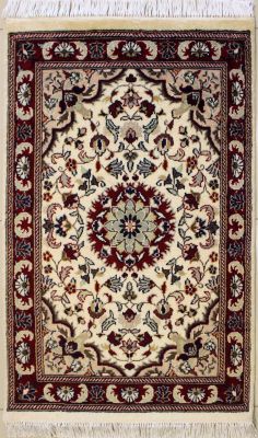 2'7x4'1 Pak Persian High Quality Area Rug with Wool Pile - Floral Design | Hand-Knotted in White