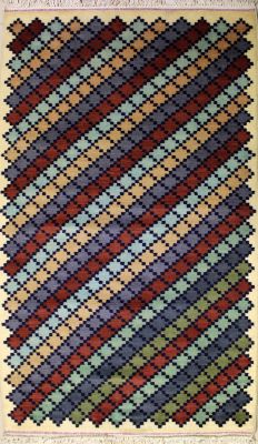 2'7x5'6 Gabbeh Area Rug with Wool Pile - Diamond Design | Hand-Knotted Multicolored | 2.5x4