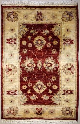 2'6x3'11 Chobi Ziegler Area Rug made using Vegetable dyes with Wool Pile - Floral Design | Hand-Knotted in Red