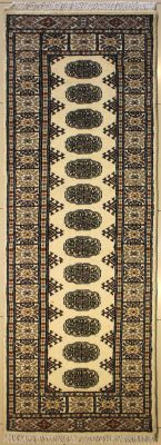 2'1x7'10 Bokhara Jaldar Area Rug with Wool Pile - Special Mori Bokhara Elephant Foot Design | Hand-Knotted in White