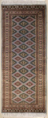 2'1x6'2 Bokhara Jaldar Area Rug with Wool Pile - Geometric Diamond Design | Hand-Knotted in Grey